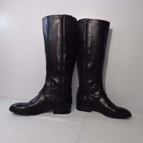 Nine West Women’s Blogger Harness Riding Boots Mid Calf Black Leather‎ Size 6M - Picture 3 of 10